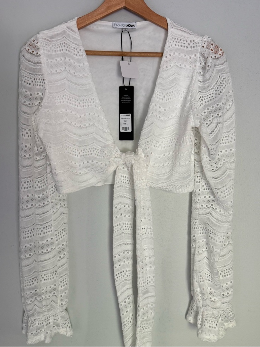 Desert Vibes Two Piece Pant Set Size Large White Lace Crop Top w/ Flare Pants